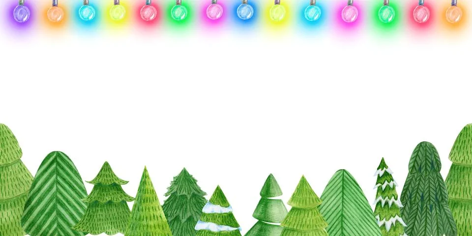 Set of different Christmas tree set, illustration. Hand drawn pines. Can be used Stock Illustration
