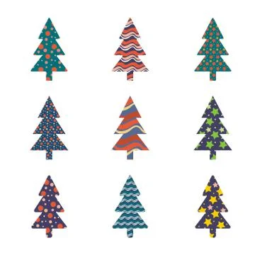 Set of different Christmas tree shapes Stock Illustration