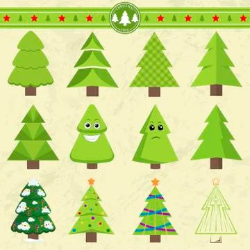 Set of different Christmas trees. Can be used for greeting cards, invitations Stock Illustration