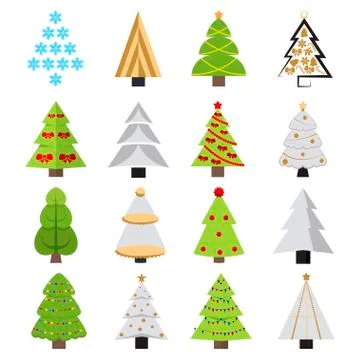 Set of different Christmas trees. Can be used for greeting cards, invitations Stock Illustration