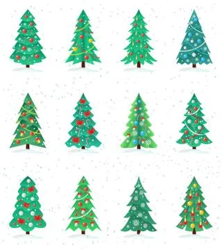 Set of different Christmas trees icon, Happy New Year concept Stock Illustration