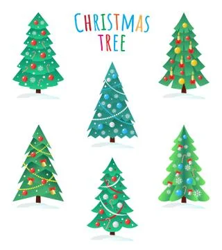 Set of different Christmas trees icon, Happy New Year concept Stock-Illustration