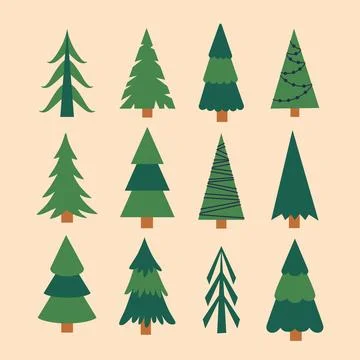 Set with different Christmas trees. Stock Illustration
