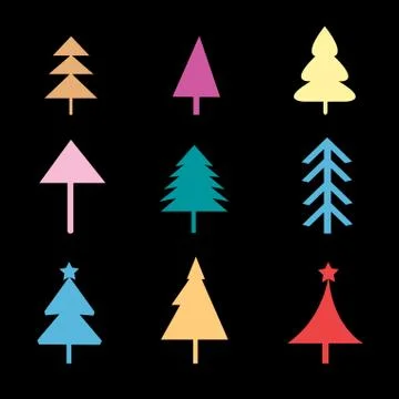 Set of different Christmas trees signs Stock Illustration