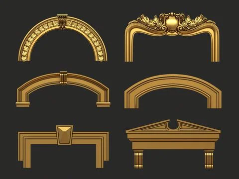 Set of different classic arched golden frames Stock Illustration