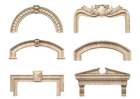 Set of different classic arched marble frames Foto stock