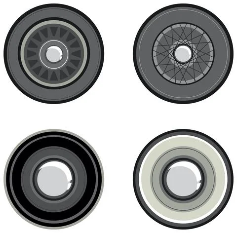 Set of different classic car wheels Stock Illustration