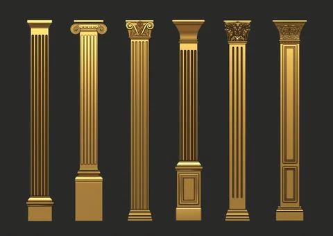Set of different classic golden columns pilasters Stock Illustration