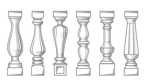 A set of different classical engraving balusters Stock Illustration
