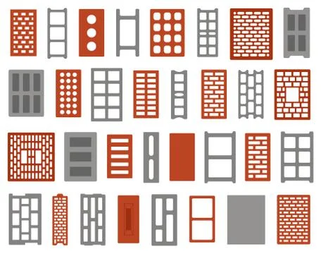 Set of different clay and concrete bricks Stock Illustration