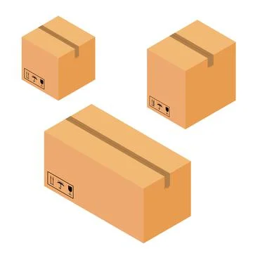 Set of different closed cardboard boxes on a pallet with a ribbon with road s Stock Illustration