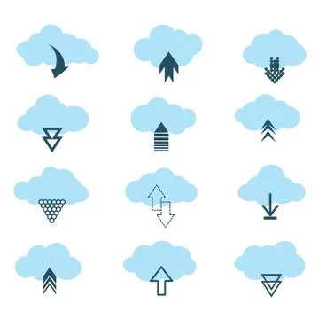 Set of different cloud download and upload icons on white for design elements Illustrazione stock