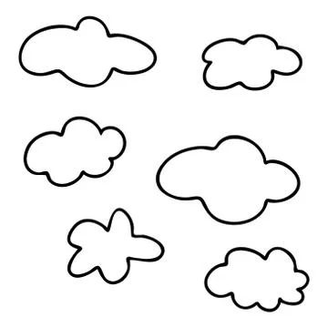 Set of different clouds made in the style of Doodle art. Illustrazione stock