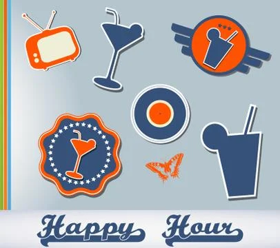 Set of different cocktail stickers Stock Illustration