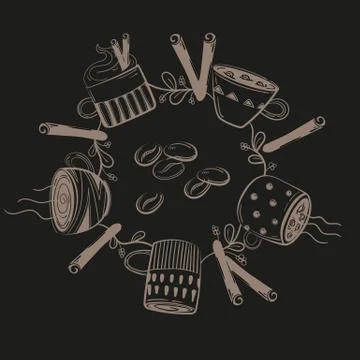 Set of different coffee cups in circle Stock Illustration