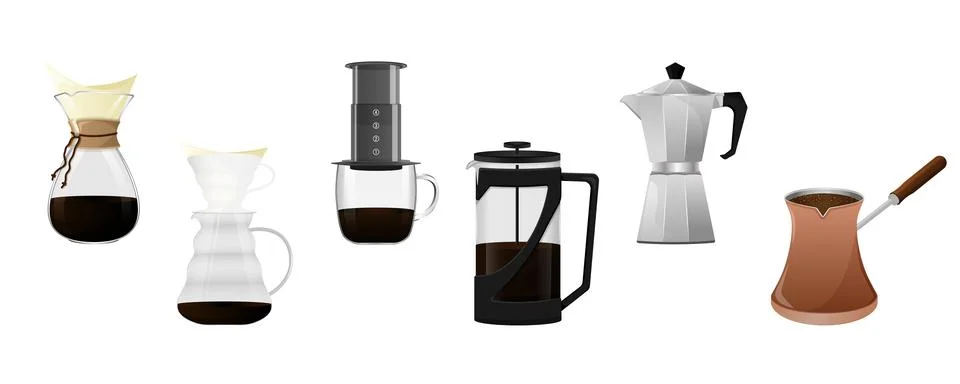 Set of different coffee makers Stock Illustration