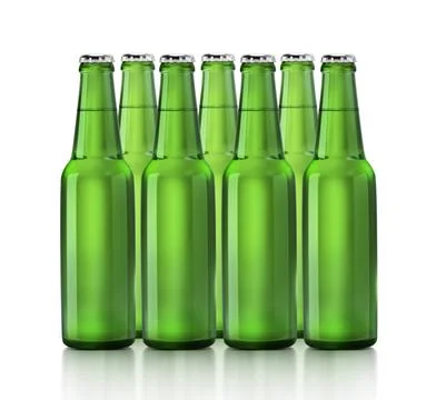 Set with different cold beer bottles on white background. 3d render Stock Illustration