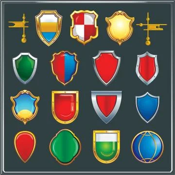 Set of different color and shape of heraldic shields. Stock Illustration