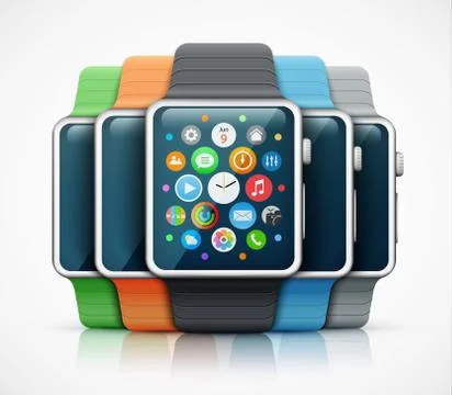Set of different color realistic smart watch Illustrazione stock