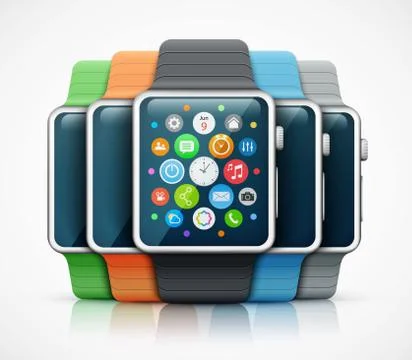 Set of different color realistic smart watch Illustrazione stock