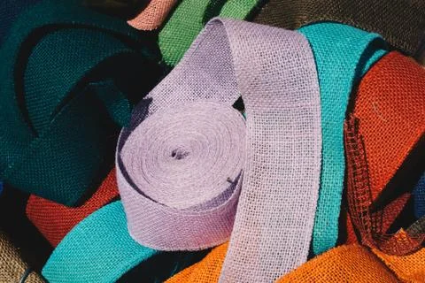 Set of different colored belts made of string Stock Photos