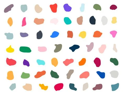Set of different colored blotch shapes. Random abstract liquid shapes, round 스톡 일러스트