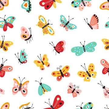 Set of different colored butterflies. Pattern. Vector illustration. Stock Illustration
