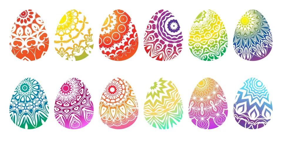 Set of different colored easter eggs. Vector. Stock Illustration
