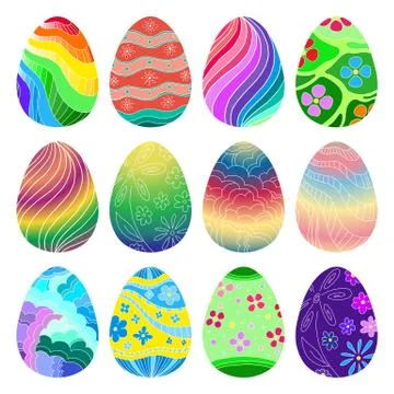 Set of different colored easter eggs. Vector. Stock Illustration