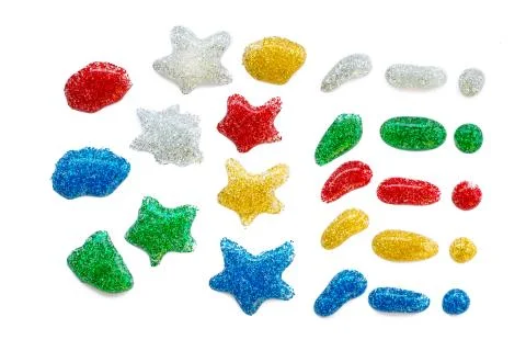 Set of different colored glitters drops Foto stock