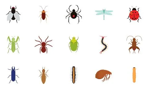 Set of different colored insect icons Vector Stock Illustration