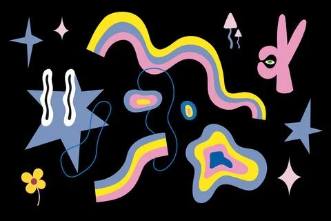 Set of Different colored Vector illustartions in Cartoon Flat design. Stock Illustration