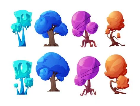 Set of different colorful magic trees flat style, vector illustration Stock Illustration