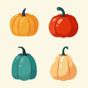 Set of different colorful pumpkins. Autumn illustration. Vector set Stock Illustration