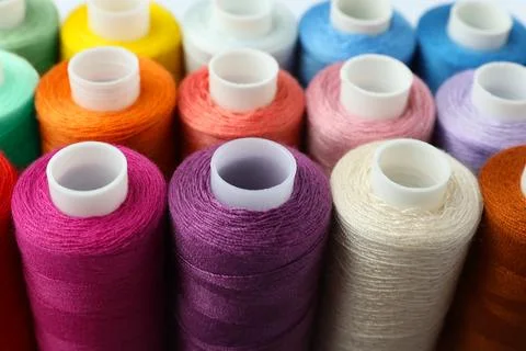 Set of different colorful sewing threads, closeup Stock Photos