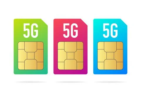 Set different colorful Sim card chip on a white background. Vector illustrati 库存插图