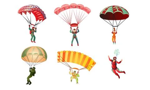Set of different colorful skydivers. Vector illustration in flat cartoon style 스톡 일러스트
