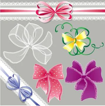 Set of different colors lace bows - for holidays design Stock Illustration