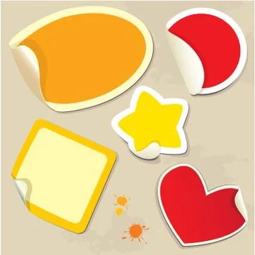 Set of different colors stickers with twisted corners - oval, round, square, Stock Illustration