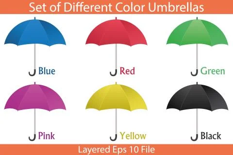 Set of Different Colors Umbrellas Vector Stock Illustration