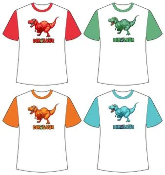 Set of different colour dinosaur screen on t-shirts Stock Illustration