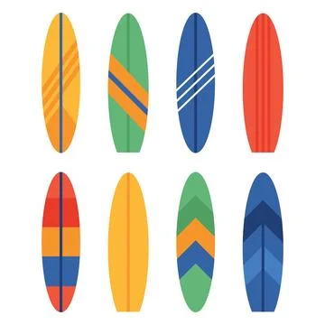 Set of different colourful surfboards. Summer surfing Stock Illustration