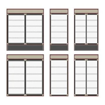 Set of different commercial refrigerators for stores and supermarket. Stock Illustration