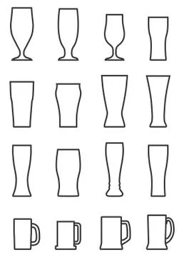 Set of different contour silhouettes beer glasses isolated on white background Stock Illustration