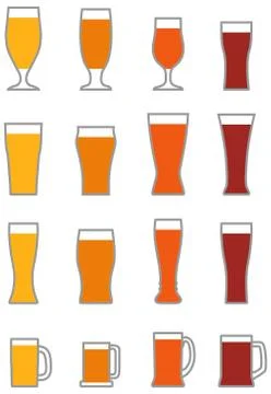 Set of different contour silhouettes beer glasses isolated on white background Illustrazione stock