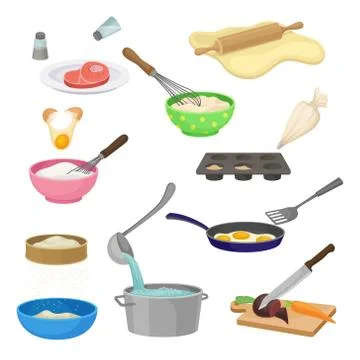 Set of different cooking processes. Vector illustration. 库存插图