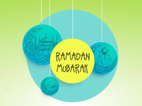 Set of different creative Islamic elements in colourful circles for Holy Mo.. Stock Illustration