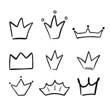 Set of different crowns and tiaras. Hand drawn doodle crown isolated on white Stock Illustration