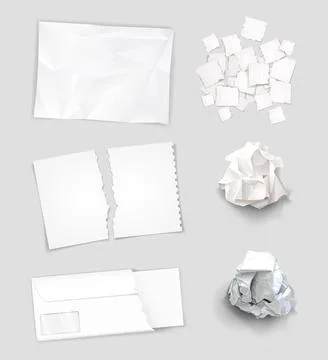 Set of different crumpled and torn sheets of paper Stock Illustration
