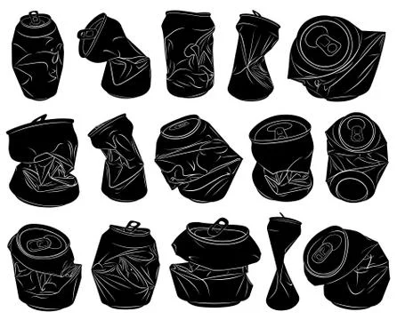 Set of different crushed cans Stock Illustration